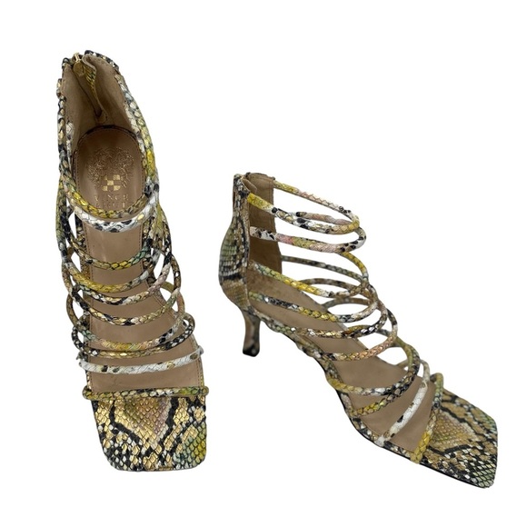 Vince Camuto Alsandra Yellow Multi Peep Toe Caged Bootie Heeled Sandal Size 9.5 - Picture 2 of 6
